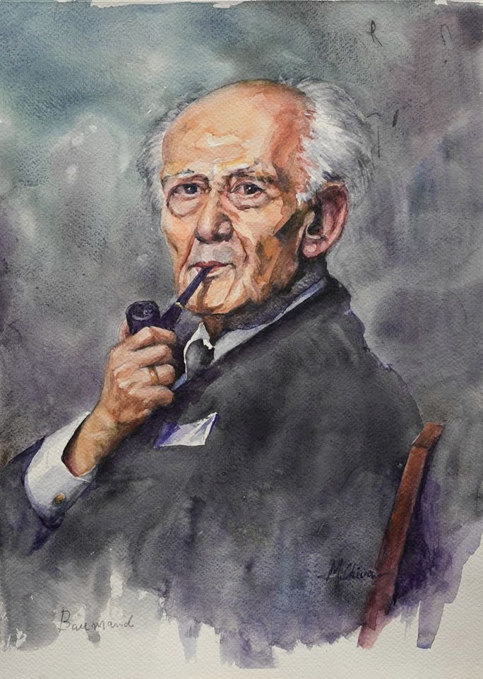 Manolo Chiva. Aquarel·la. Filòsofs. Zygmund Bauman 